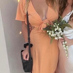 Asymmetrical Cut-Out Orange Lulu’s Dress with Sleeves Size S